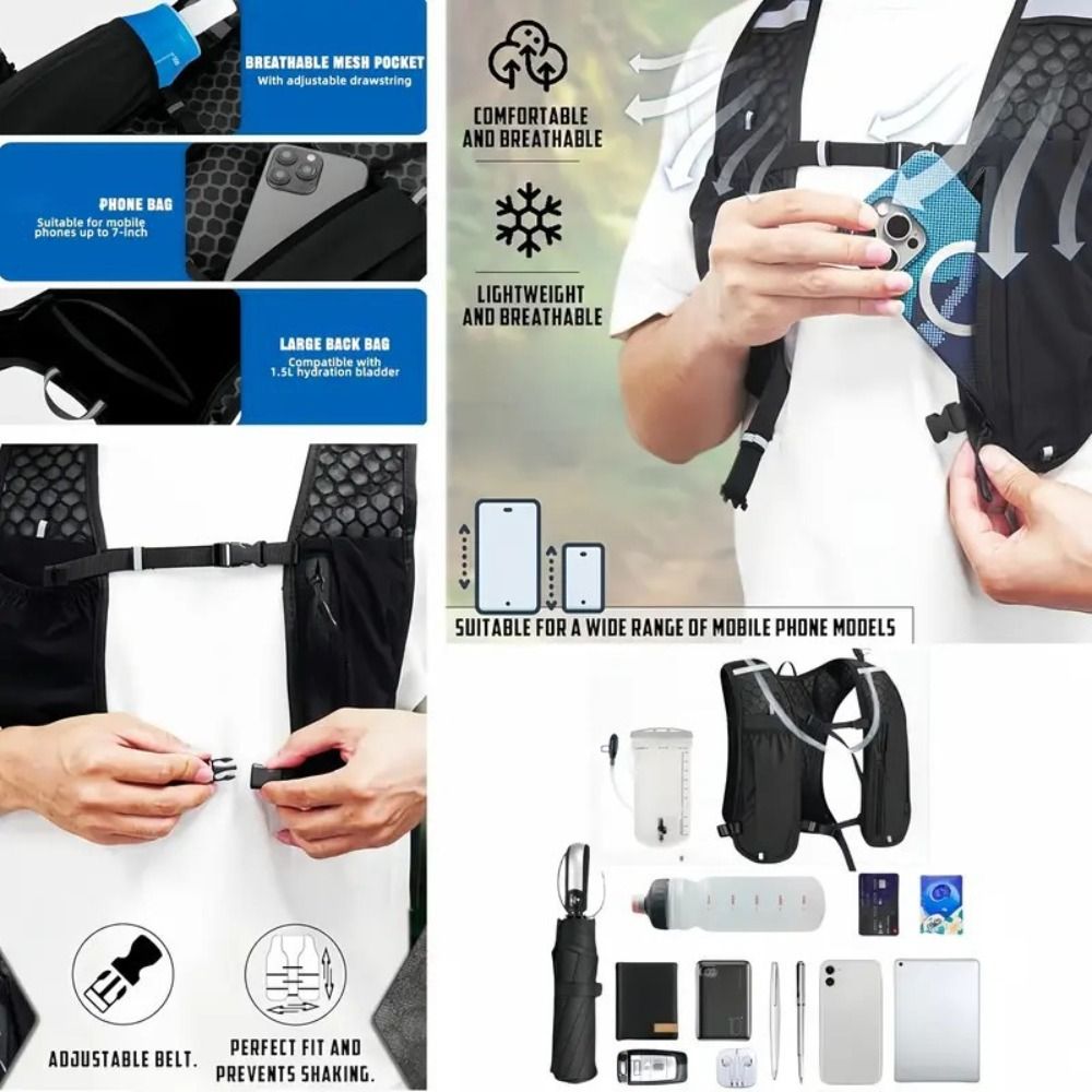 Hydration Vest - Водонепроницаемый светоотражающий жилет-рюкзак для бега, регулируемый,